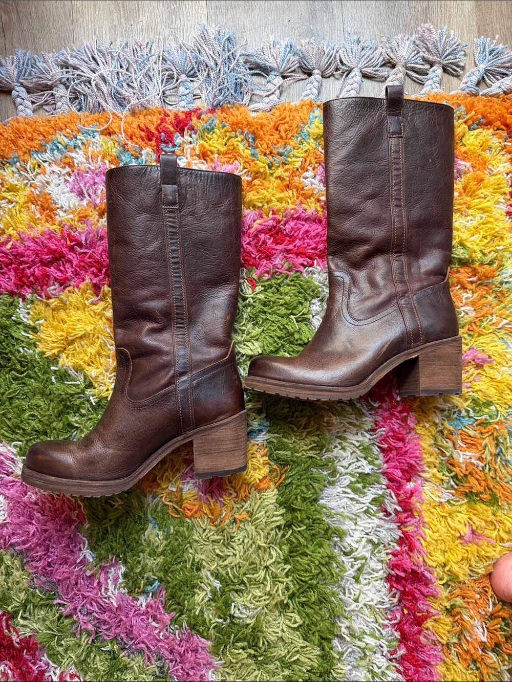 Anthropologie Cleo + Wolf Dark Brown Leather Mid-Calf Block Heel Boots - Picture 2 of 14